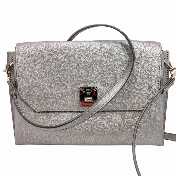 MCM Handbags - MCM Milla Silver Metallic Leather Crossbody Shoulder Bag Clutch